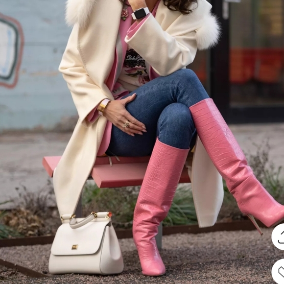 Paris Texas Croc Embossed Leather Boot in Flamingo Size 38.5 - Picture 2 of 16